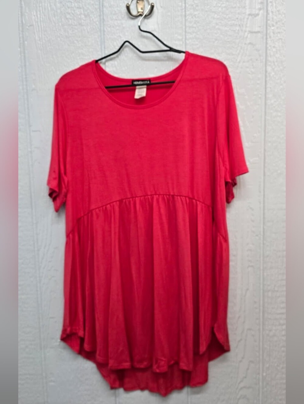 New 3X Heimish Coral Short Sleeve Babydoll Tunic Top